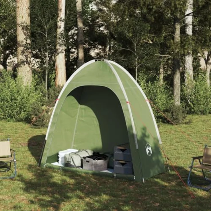 vidaXL Beistellzelt, Lagerzelt mit Stauraum, Umkleidezelt Wasserdicht Tragbar, Campingzelt Aufbewahrungszelt Zelt, Grün 185T Polyester – Bild 3