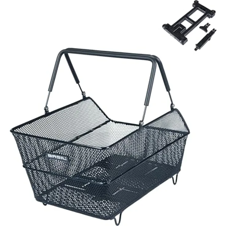 Basil Cento Multi System Fahrradkorb, Schwarz – 21 Liter Volumen, wetterfest, kompatibel mit MIK und Racktime