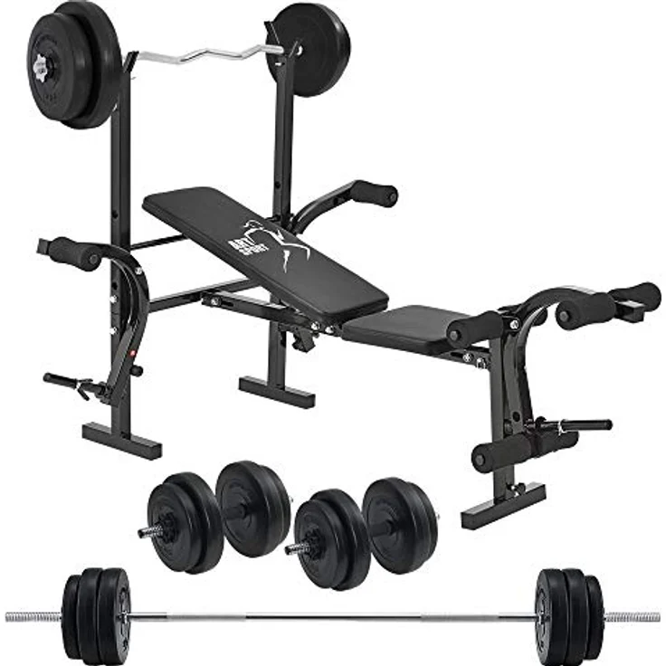 ArtSport Multifunktion Hantelbank Set ProfiGym 1000 & 3in1 Hantelset mit 60 kg Gewichten - Trainingsbank klappbar Kurzhantel Langhantel Curlhantel Kraftstation – Bild 1