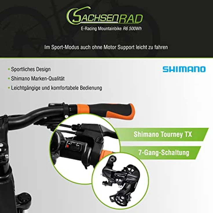 SachsenRAD E-Racing Mountain Bike R6 500Wh 13,4Ah E-Bike 26" - Shimano Tourney XT 7-Gang-Schaltung, Aluminiumrahmen, kabelloses Routing – Bild 5