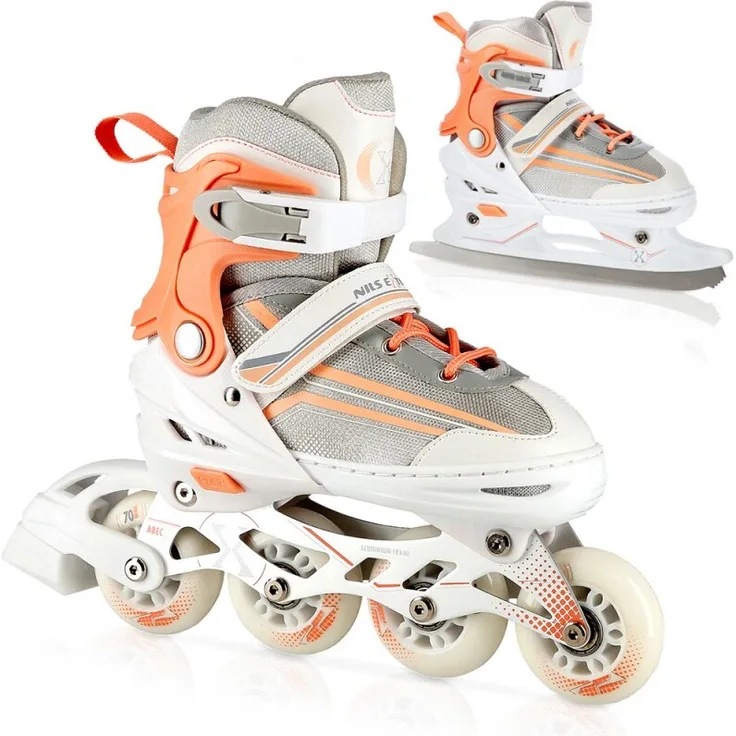 Nils Extreme Inline Skates 2in1 - Rollerblades mit ACEB7-Lager - Verstellbar 29-33 - Grau und Orange - NH18190