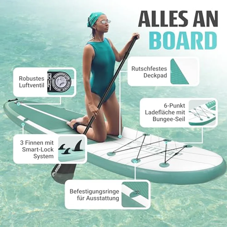 Fitleap Premium Stand Up Paddling Board Set, aufblasbares SUP Board mit Pumpe, verstellbarem Paddel, Rucksack, vielseitig einsetzbar für Yoga, Surfen und Wassersport – Bild 3