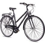 CHRISSON 28 Zoll Citybike Damen - City One schwarz matt 50 cm - Damenfahrrad mit 7 Gang Shimano Nexus Nabenschaltung