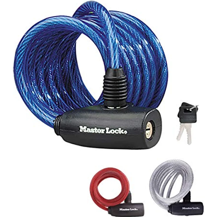 Master Lock Fahrradkabelschloss 8127 EURD PRO, 1,8 m wetterfestes Stahlkabel mit Schlüssel, zufällige Farbe für Fahrräder und Sportgeräte – Bild 1