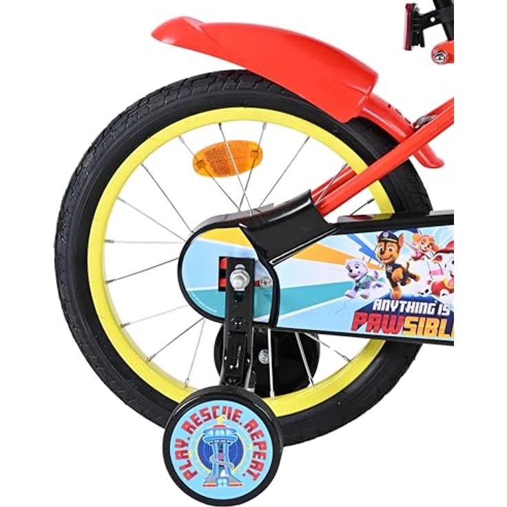 Volare Paw Patrol Kinderfahrrad, 16 Zoll für Jungen, Rot Blau, mit Handbremse, abnehmbaren Stützrädern und höhenverstellbarem Sattel – Bild 3