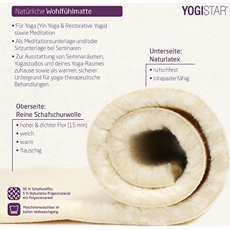 Yogistar Yogamatte Yogimat® Natur - Schurwolle 165 X 75 X 1.5 cm, Nachhaltig gefertigt mit guter Wärmeisolierung – Bild 3