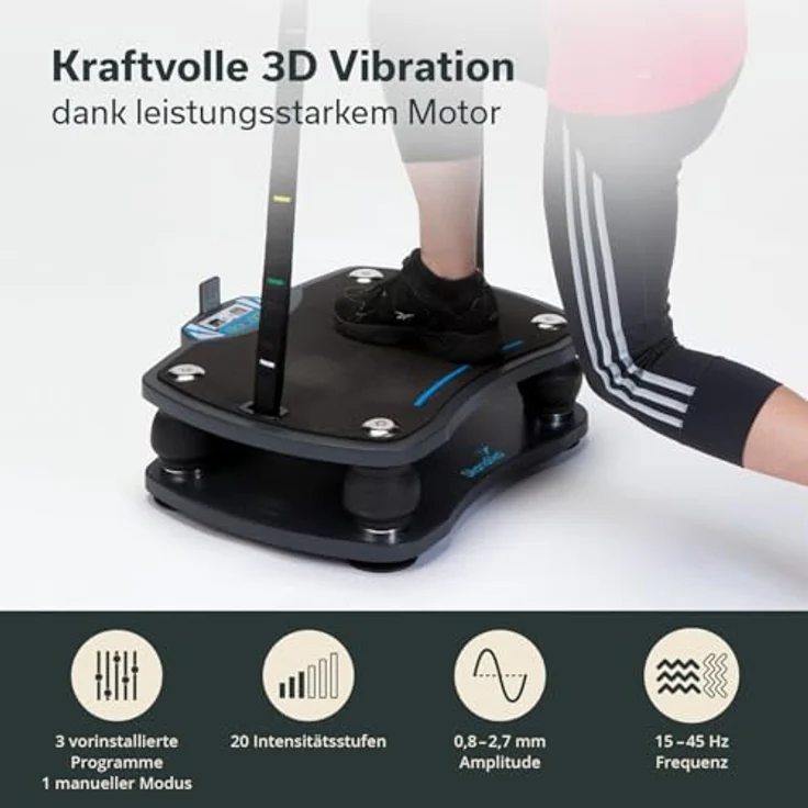 Skandika Vibrationsplatte 500, 3D Vibration mit rutschsicherer Fläche, 4 Programme + 20 Stufen, Inkl. Trainingsbänder, Fernbedienung & Poster für Fitness von Zuhause – Bild 4