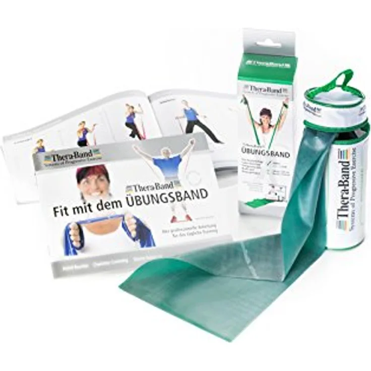 THERABAND Thera-Band Übungsband im Zip-Beutel, grün, 2,5 m, geeignet für Widerstandstraining und Dehnübungen, aus reinem Latex