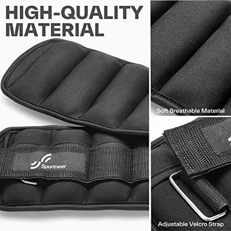 Sportneer Gewichtsmanschetten, Verstellbares Fußgelenkgewichte Set, Fuß-/Handgelenkgewicht Manschetten, 0,22kg bis 0,9kg, pro Knöchel, 0,45-1,8 kg pro Paar, Schwarz – Bild 2