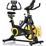 LABGREY Heimtrainer, Fitness Fahrrad für Zuhause, Indoor Kardio Training, Bike mit Pulsmesser, LCD Display, Ipad Halter, Sitz & Widerstand Einstellbar, Bis 130 kg (Gelb)