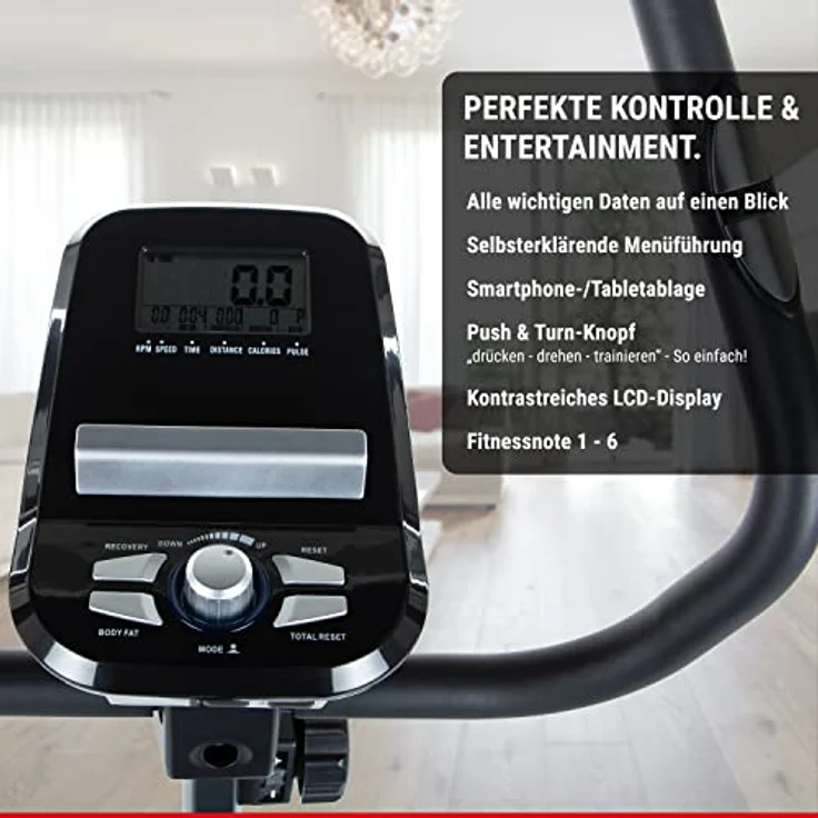HAMMER 4860 Heimtrainer Cardio T3, geringer Einstiegs-Widerstand, besondersleisesFitnessfahrrad,Comfort-Sattel,geeignetalsHeimtrainerfürSenioren,Tablethalterung,90x46x137cm – Bild 5