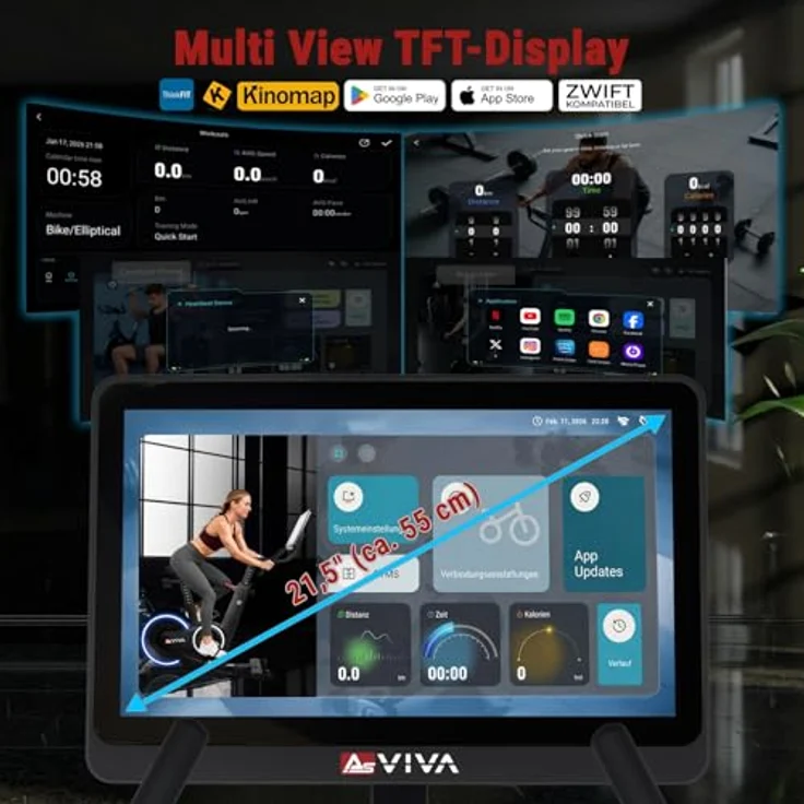 AsVIVA S20 Speedbike, Indoor Cycle Heimtrainer mit 20 kg Schwungmasse, 32 Stufen, Bluetooth und 21,5" Touchdisplay, leise für Zuhause – Bild 4