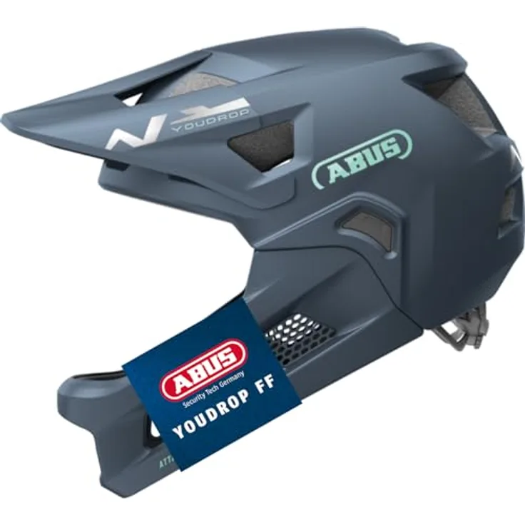 ABUS MTB-Helm YouDrop FF, Fullface-Helm für Kinder und Jugendliche mit abnehmbarem Kinnschutz, blau, Größe S
