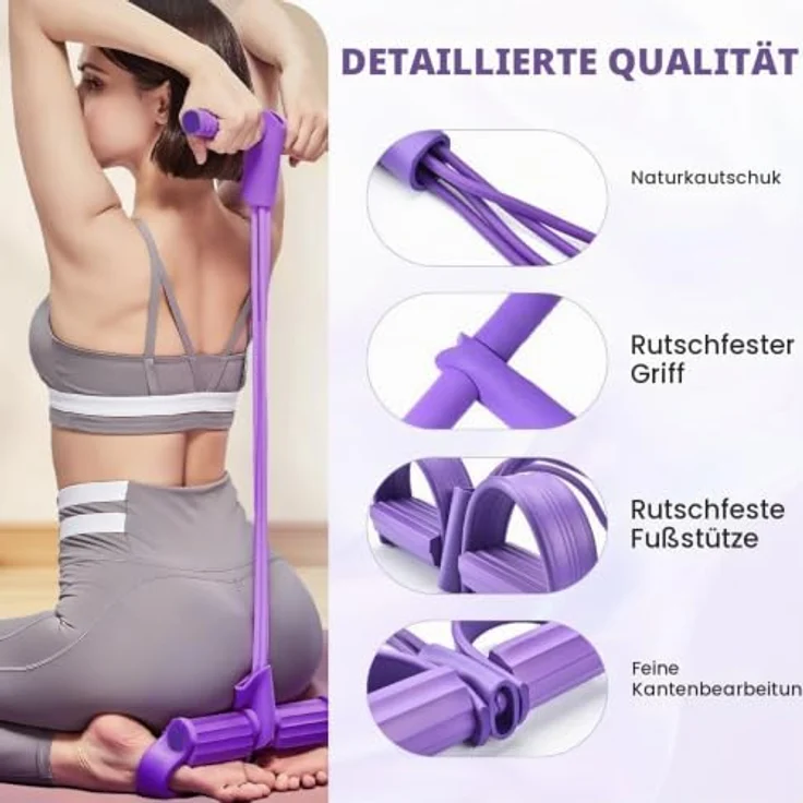 Owyee Bauchtrainer Pedal Zugseil, 6-teilige elastische Widerstandsbänder mit rutschfesten Griffen und Fußpedalen für Home-Workout, Fitness und Yoga – Bild 2