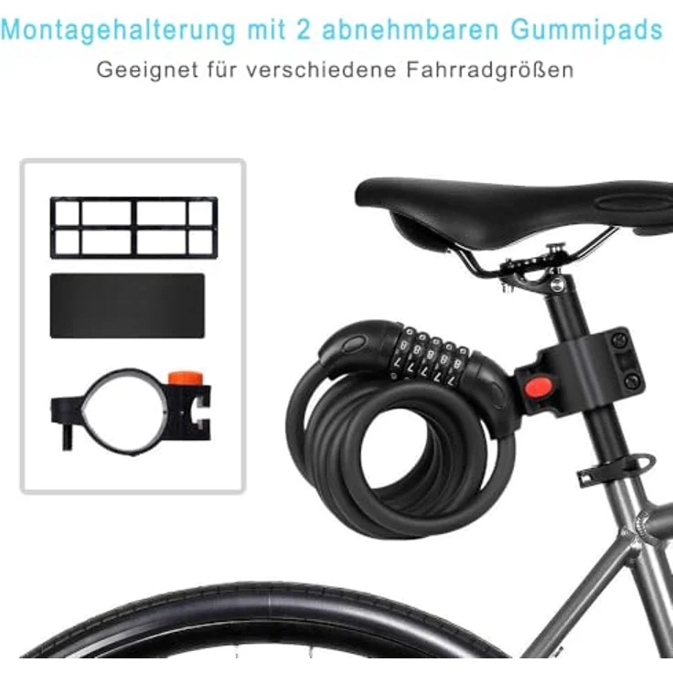 REHKITTZ 120 cm Kabelschloss, 12 mm sehr hohes Sicherheitsniveau mit 5-stelligem Zahlencode und Fahrradhalterung – Bild 5