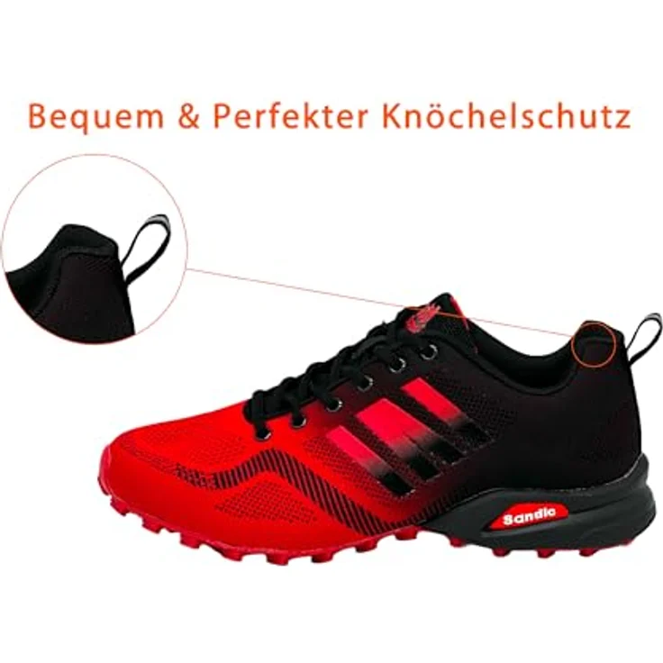 Avior Home Nowalnd Herren Damen Laufschuhe, Sneaker Runners mit atmungsaktivem Obermaterial, rot/schwarz, Größe 30-44 – Bild 5