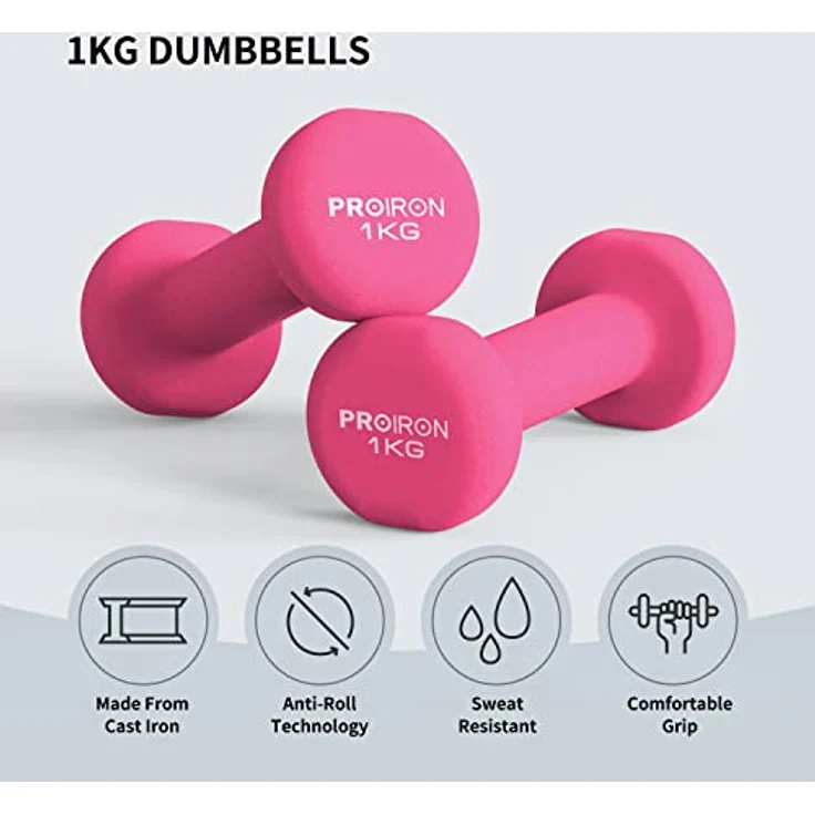 PROIRON Neopren Hanteln Kurzhanteln Frauen Hantelset Kleine Hantel Kurzhantel Set (2er-Set) (Rosa/2×1kg) – Bild 2