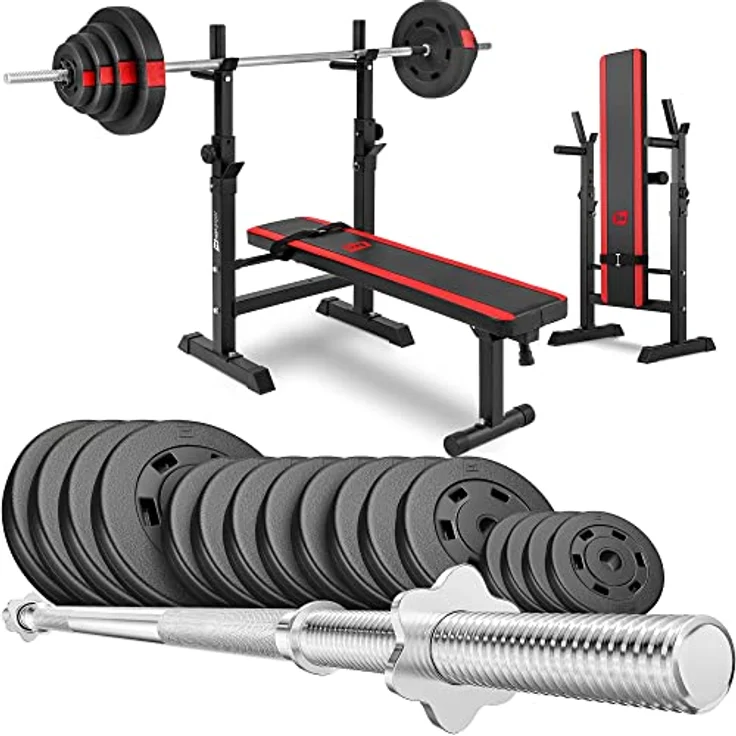 Hop-Sport klappbare Hantelbank Kraftstation 1080 mit Langhantel Set Stange Gewichte 39/69/99 kg zur Wahl (99kg Gewicht + Langhantel) - Preisvergleich – Bild 1