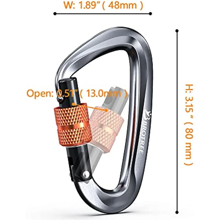 BROTREE Karabiner mit 1200kg Belastbarkeit, Schwerlast 12KN Schraubverschluss für Hängematten, Camping, Wandern, Rucksack, rostfreies Aluminium 7075 – Bild 2