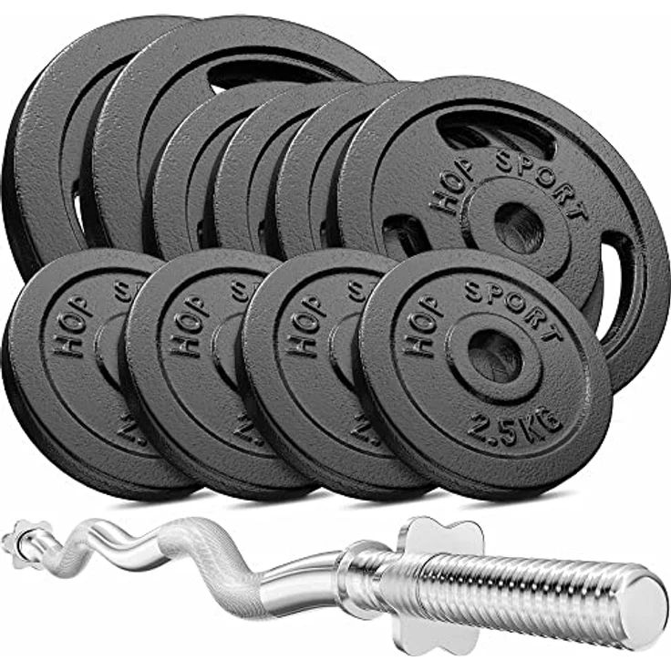 Hop-Sport Guss Hantelset mit SZ-Stange und Gewichten, 1x Curlstange, Set 37kg oder 57kg zur Auswahl (57kg) – Bild 1