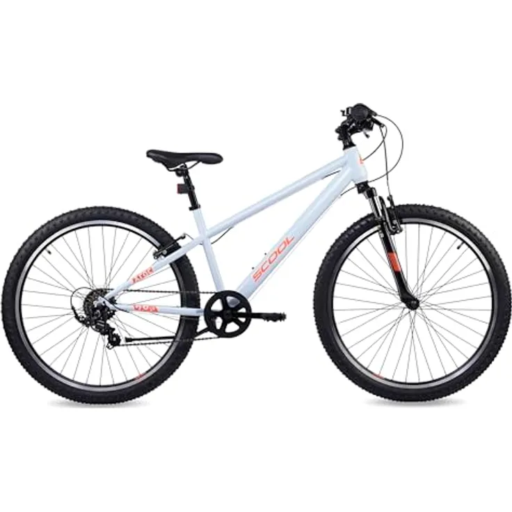 S’COOL Xroc Mountainbike 26 Zoll, 6-Gang Shimano Kettenschaltung, Aluminiumrahmen, Sky Grey/Neon Orange, für Jugendliche 10–14 J.