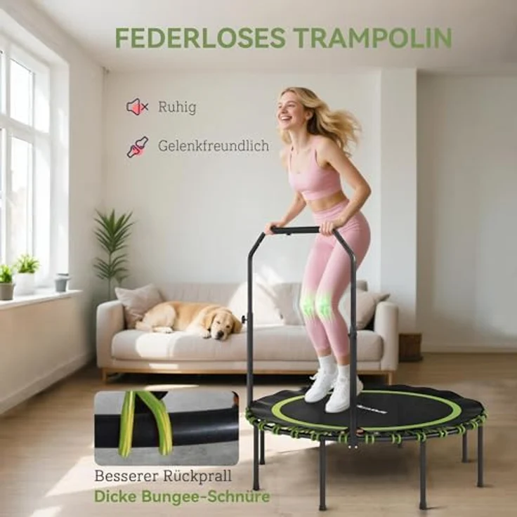 SPORTNOW Fitness Trampolin Ø114 cm, klappbar mit 5 verstellbaren Handgriffstufen, leisen Gummiseilen und stabilem Stahlrahmen für Indoor und Outdoor Jumping – Bild 4