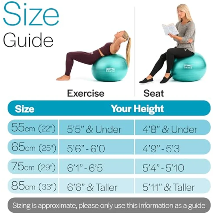 Core Balance, berstsicherer Gymnastikball - für Fitness Yoga Schwangerschaft - 55cm 65cm 75cm 85cm - inkl. Luftpumpe – Bild 5