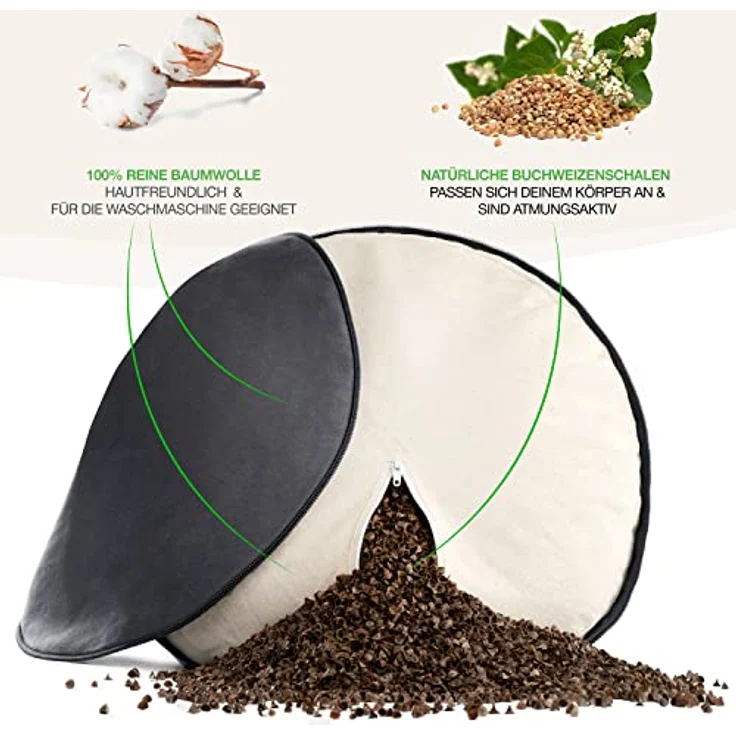BACKLAxx® Yoga Kissen, Meditationskissen XL 35cm [30% mehr Sitzfläche], 15cm hoch mit Buchweizenfüllung, perfektes Meditation Zubehör, Yogakissen rund inkl. Videokurs - Pouf Sitzkissen Boden – Bild 4