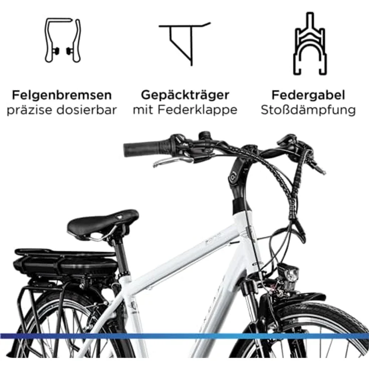 ZÜNDAPP Z802 E Bike Herren Trekking 155-185 cm Fahrrad 21 Gänge, bis 115 km, 28 Zoll Elektrofahrrad mit Beleuchtung und LED Display, Ebike Trekkingrad (weiß/grau, 48 cm) - Preisvergleich – Bild 4