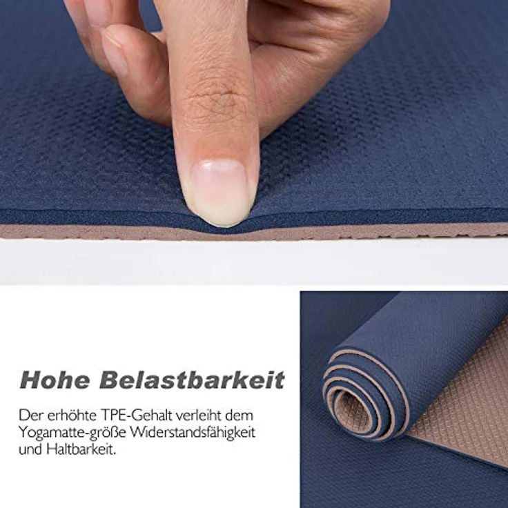 TOPLUS Yogamatte, gepolstert & rutschfest für Fitness und Pilates, dunkelblau-braun mit Tragegurt – Bild 2