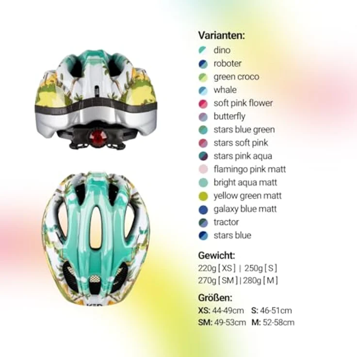 KED Meggy II Trend, Fahrradhelm für Kinder, mehrfarbig, Größe S 46-51, Farbe dino glossy mit LED-Rücklicht – Bild 8