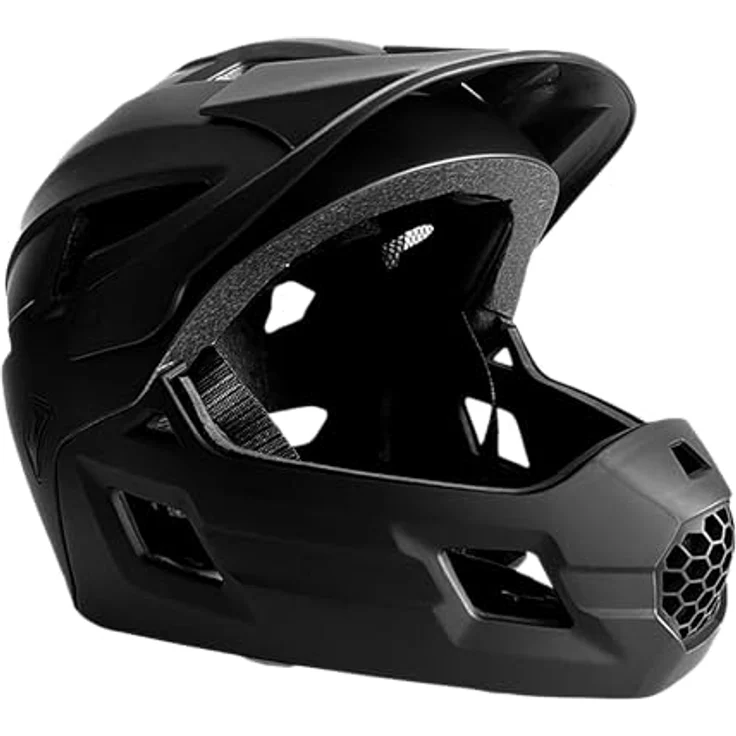 Crazy Safety Fullface Velohelm, schwarz, mit abnehmbarem Kinnschutz und Insektenschutznetz, Größe 54-57 cm – Bild 6