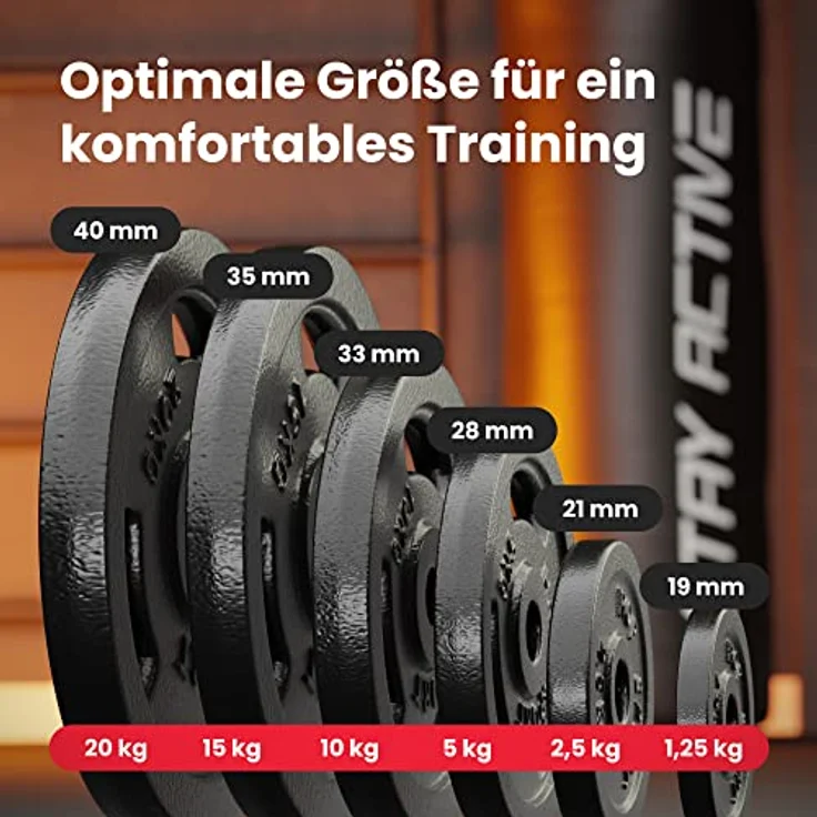 Hop-Sport Guss Hantelset mit Langhantelstange und Gewichten, 1x Langhantel, Set 39kg oder 59kg zur Auswahl (59kg) – Bild 2