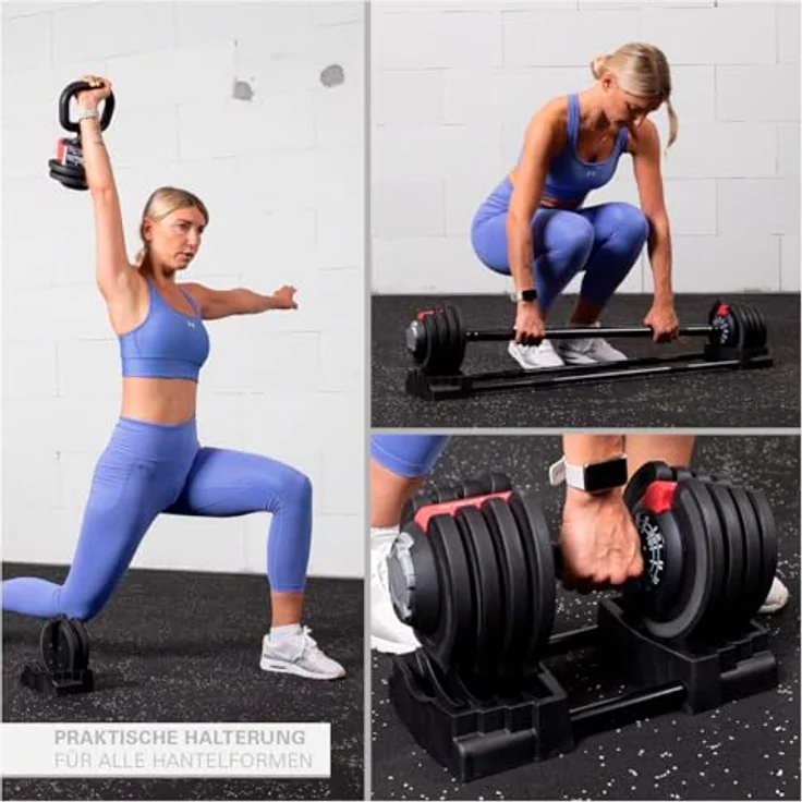 Sport-Tec 3 in 1 Multi Hantel-Set 1-19 kg, vielseitiges Hantelset für Ganzkörpertraining, platzsparend - Schwarz – Bild 5