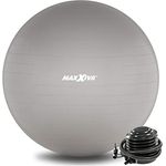 MAXXIVA® Gymnastikball Anti-Burst mit Luftpumpe bis 250 kg hautfreundlicher Sitzball Reha Hometraining Balanceball Yoga Pilates Sport Fitnessball (65 cm, Silber)