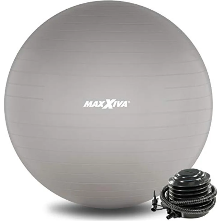 MAXXIVA® Gymnastikball Anti-Burst mit Luftpumpe bis 250 kg hautfreundlicher Sitzball Reha Hometraining Balanceball Yoga Pilates Sport Fitnessball (65 cm, Silber) – Bild 1