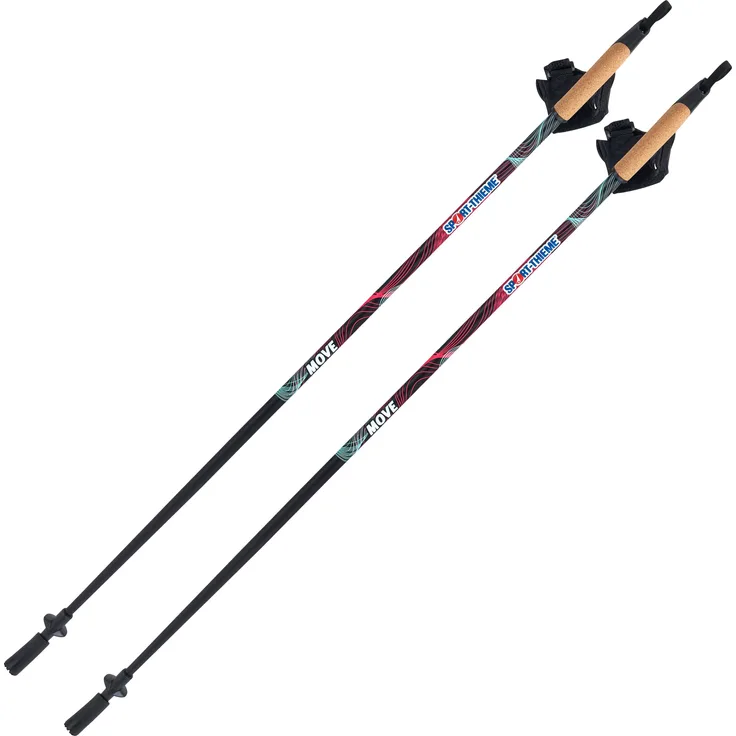 Sport-Thieme Nordic Walking Stöcke Move, Aluminium, 120 cm, schwarz-pink, mit Naturkorkgriffen und verstellbaren Handschlaufen