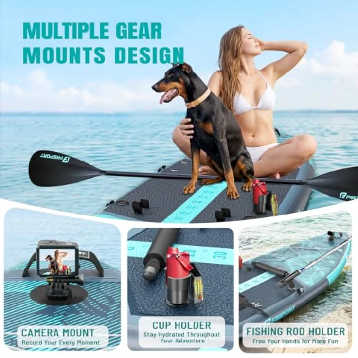 FBSPORT Aufblasbares SUP Board, 15CM dick, mit verstellbarem Aluminium Paddel und Pumpe, für Anfänger und Fortgeschrittene, Blue Teal – Bild 5