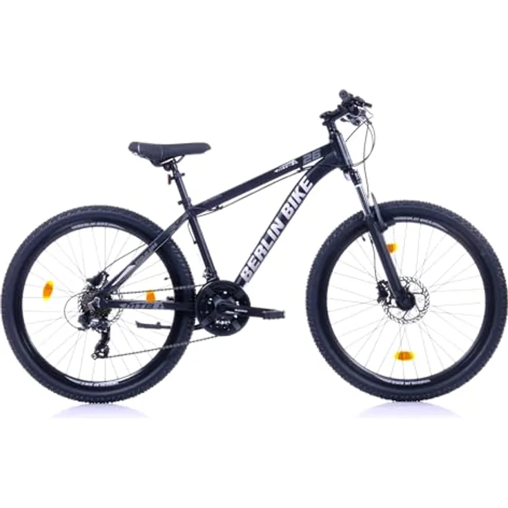 Berlin Bike MTB1 Mountainbike, 26 Zoll, 46 cm Rahmenhöhe, hydraulische Scheibenbremsen, Shimano-Set, Schwarz-Silber