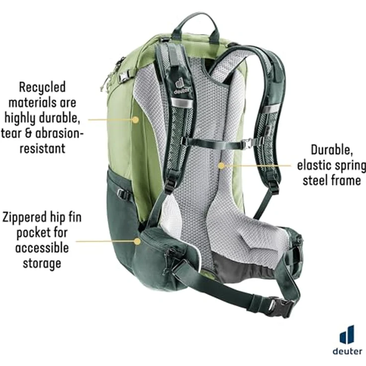 deuter Futura 27 Wanderrucksack, Aircomfort Netzrücken-System, elastischer Federstahlrahmen, Vorrichtung für Trinksystem, gepolsterte Hüftflossen, grau – Bild 4