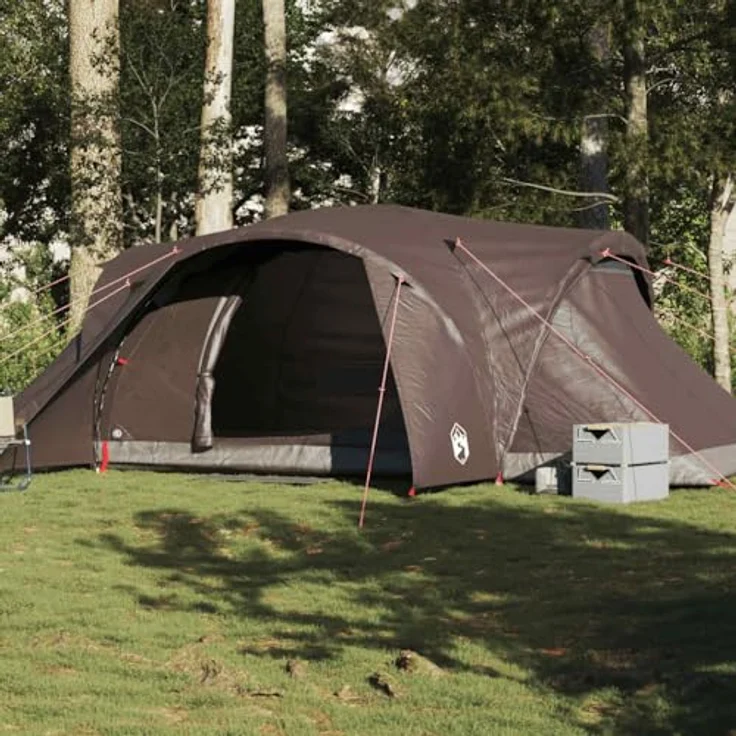vidaXL Kuppel-Familienzelt 6 Personen, braun, wasserdichtes Campingzelt mit abnehmbarem Überzelt und praktischem Zugang zum Stromkabel – Bild 2