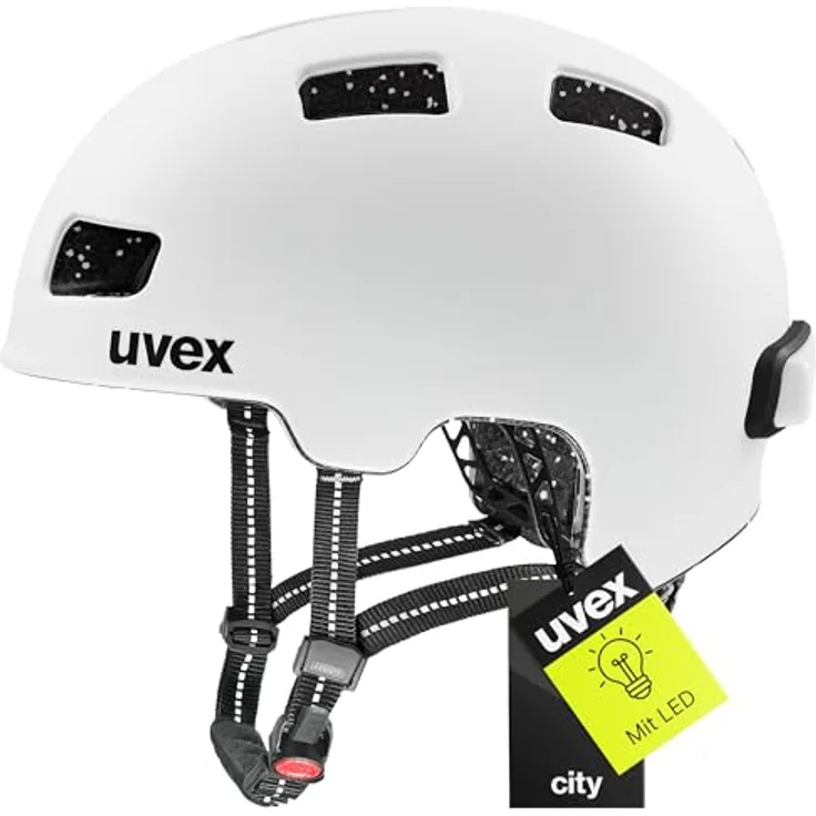 Uvex Sports City 4, Velohelm für E-Bike, 58 - 61 cm, matte weiße Farbgebung "white skyfall matt", mit 10 Belüftungsöffnungen und Reflektoren