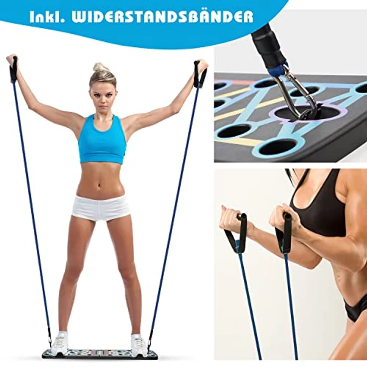 Body & Mind® Push-Up Liegestütz-Brett; Faltbares Multifunktions Elite Rack Fitness-Board für Ganzkörper-Training & Effektive Liegestützen; Liegestütz-Griffe mit Gratis Trainingsbänder & E-Book – Bild 2