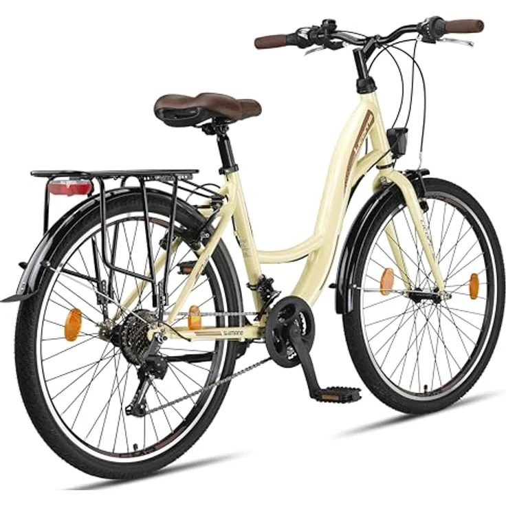 Licorne Bike Stella Premium City Bike 26 Zoll Beige - Hollandfahrrad Citybike für Damen und Herren mit 21 Gang-Schaltung – Bild 5