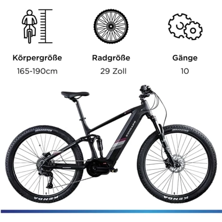 Zündapp E-Bike MTB X1000, 29 Zoll Fully mit 10-Gang Schaltung, 733 Wh Akku, schwarz – Bild 6