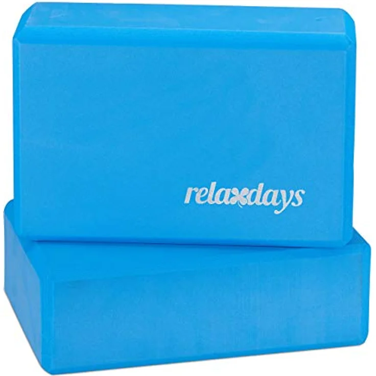 relaxdays Yogablock 2er Set, rutschfest und gelenkschonend, blau – Bild 1