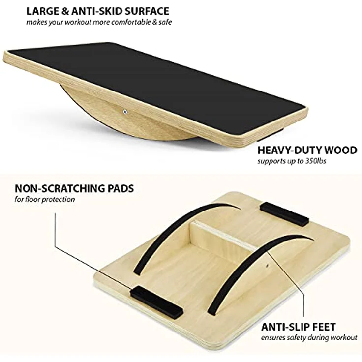 Yes4All Professional Rocker Balance Board 44 Zentimeter; Rocker Board, Rocker Wooden Balance Board für Stehpult, Unterstützung bis zu 158kg – Bild 2