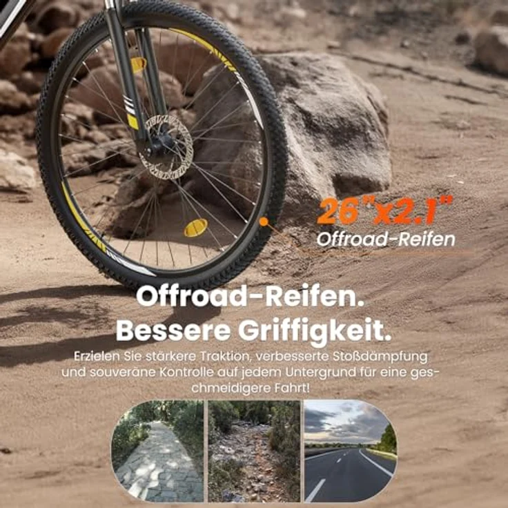 Touroll Foride Vedal 1 E-Bike, 26 Zoll, 250W, 468Wh, Shimano 21-Gang, 65 km Reichweite, IPX4, Schwarz – Bild 9
