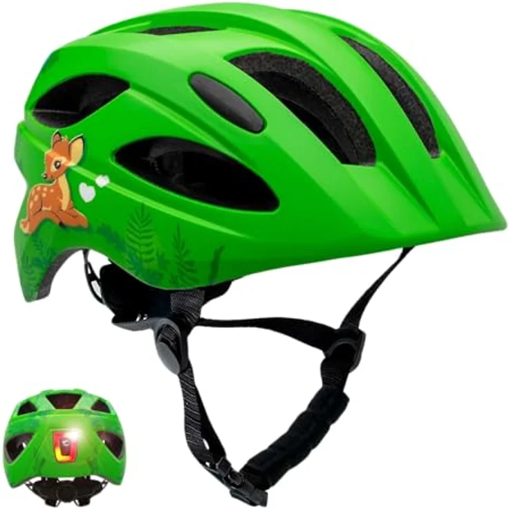 Crazy Safety Cool Cute Kinderfahrradhelm für 6-12 Jahre, Hübsches Grün, EN1078, mit USB-LED-Licht und 15 Belüftungsöffnungen – Bild 1