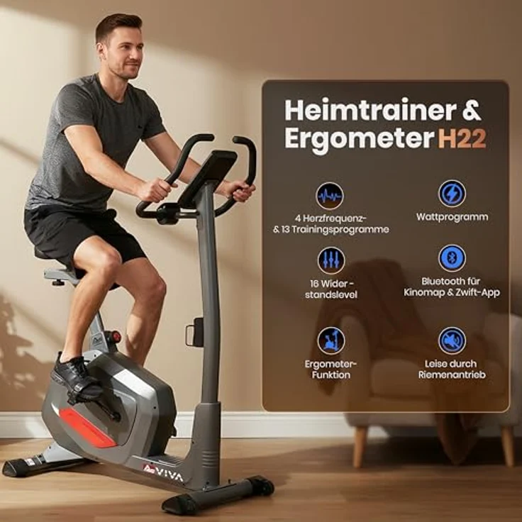 AsVIVA H22 Ergometer, Heimtrainer für Indoor Ausdauertraining mit 13 Programmen, Bluetooth-App-Kompatibilität, grau – Bild 3